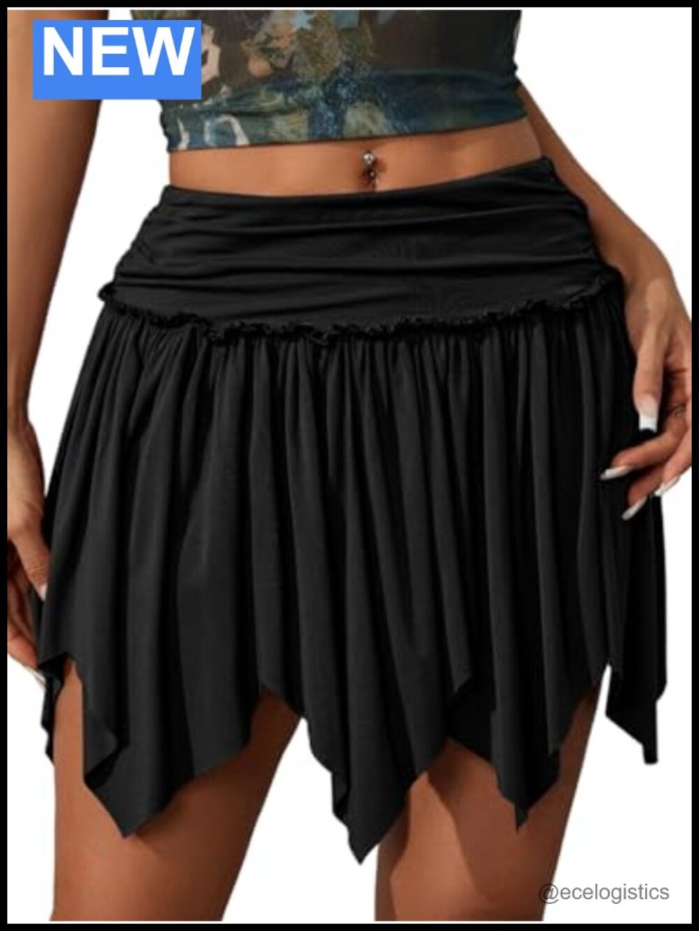 Rare Y2K Asymmetrical Ruched Frill Trim Mini Skirt A-Line